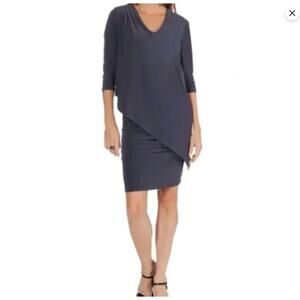 LAST TANGO Gray Ruched Asymmetrical Layered Stretch Dress M